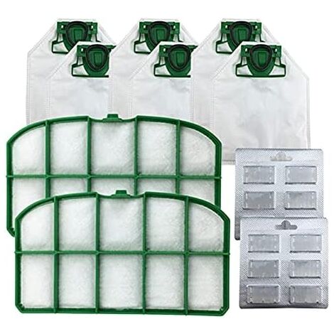 Crediri - Pack de 6 bolsas para polvo + 2 filtros HEPA + 2 bloques de fragancia para aspiradora VK200 (color: verde)