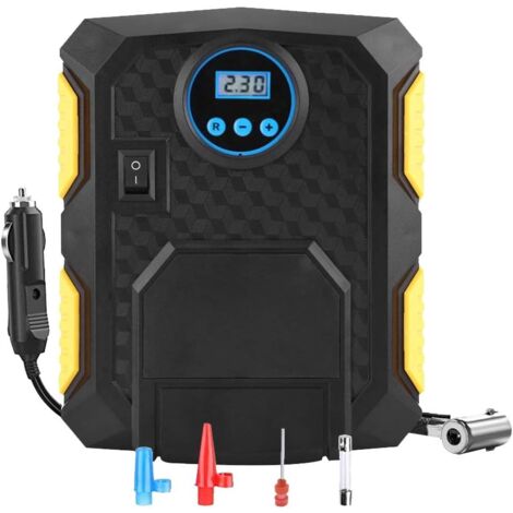 Crediri Tragbarer Auto-Luftkompressor, 12 V, 150 PSI, elektrischer Reifenfüller mit wiederaufladbarem Zigarettenanzünder, LCD-Display, LED, Auto-Luftpumpe, 3 Adapter für SUV/Motorrad/Fahrrad