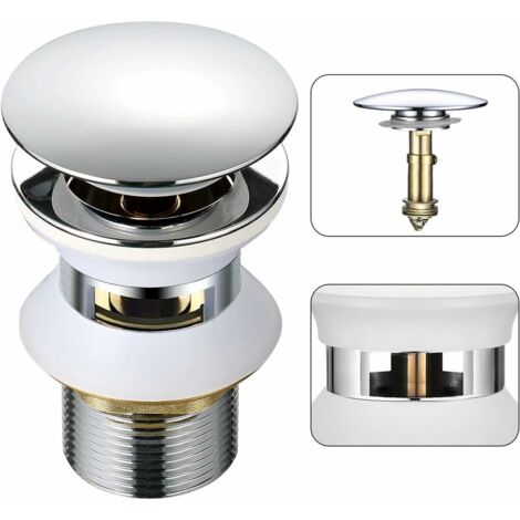 Crediri Universal-Abfluss für Waschbecken mit automatischem Push-to-Close-Überlauf für Badezimmer, 1-1/4 Zoll, verchromtes Messing