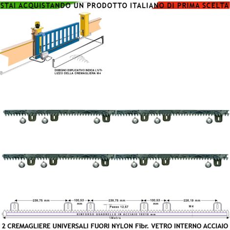 Cremagliera Universale M4 Antirumore Due Pezzi da 1 Metro in Nylon Antiusura Anima in Acciaio Portata 6 Q.li Max 10 Q.li 6 Bulloni Per Metro Ricambio Cancello Scorrevole Giunture a Coda di Rondine