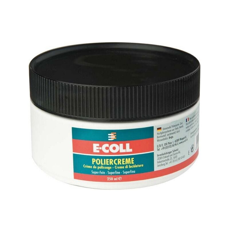E-coll - Crème à polir pour tous les métaux, les masses de pressage et synthétiques ainsi que les pièces chromées, Modèle : Boîte de 250 ml