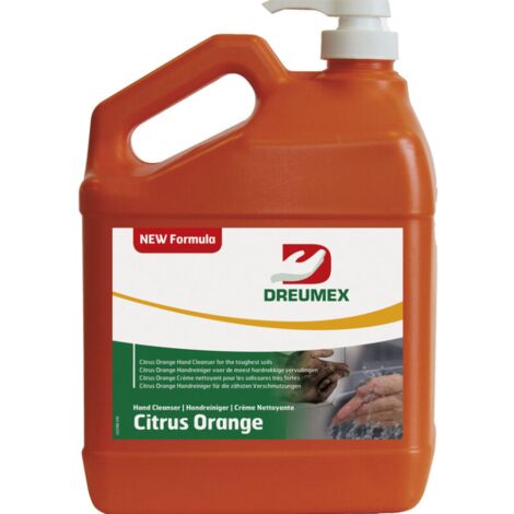 Crème lavante citrus orange 3,78L 90337801002 – Élimine graisse, résine, peinture – Avec pompe – Douce pour la peau – Dreumex