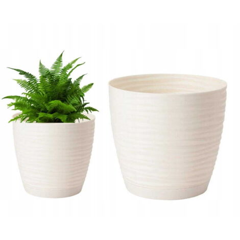 Cremefarbener Blumentopf aus Kunststoff mit Untertasse 14,7 x 13,6 cm Sahara
