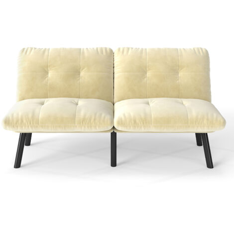 Cremefarbenes, klappbares Modern-Sofa-Bett – 2-Sitzer Futon-Couch mit Schlaffunktion, platzsparendes Gästebett
