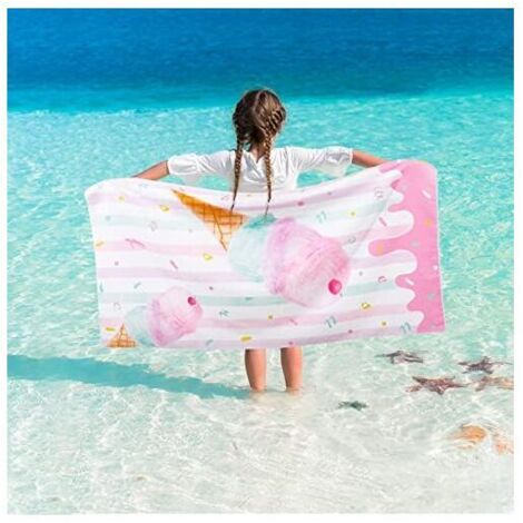 Crèmes Glacées Enfants Serviette de Plage - 70 x 150cm Serviette Microfibre sans Sable pour Filles Piscine Serviette de Voyage Ab