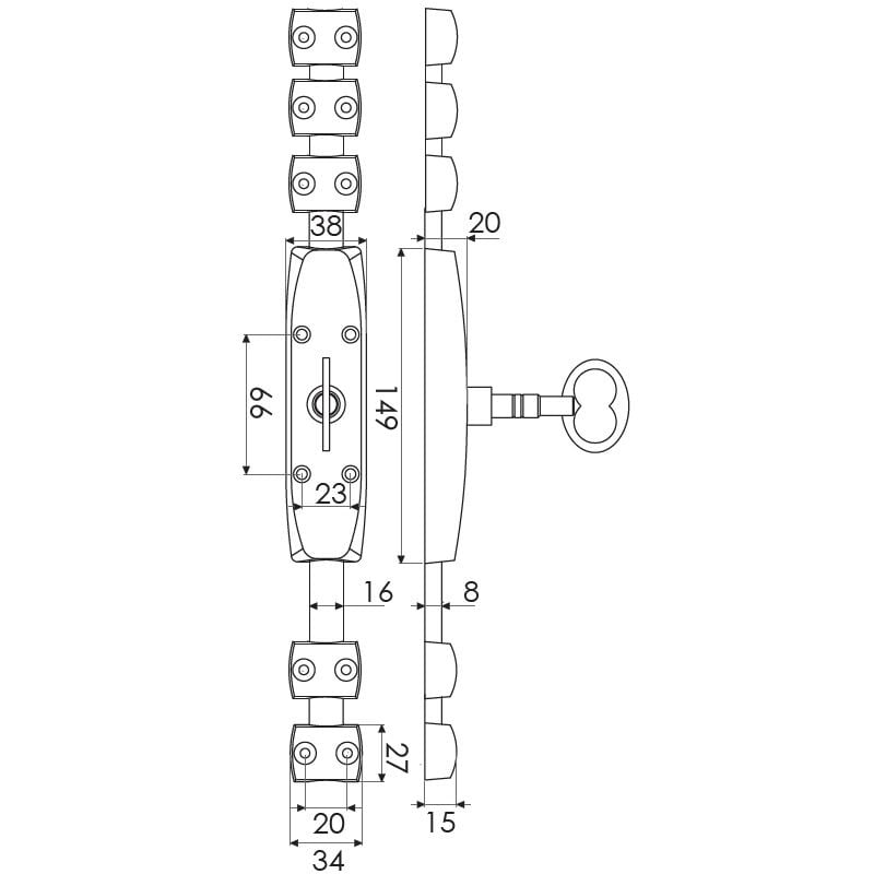 Jardinier Massard - Crémone classique ry 52 peint apprêt Fouillot avec carré J041115