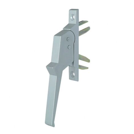 Renson – Crémone 2 fourches aluminium naturel – Entraxe 81mm – Fixations visibles – Modèle avec cylindre de sécurité et 2 clés