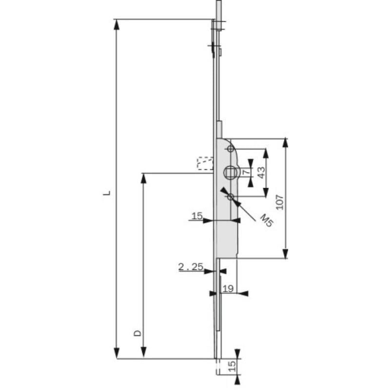 Crémone à têtière F15 à larder cote d 500 mm longueur 729 mm pour châssis à 2 vantaux avec panneton Ferco