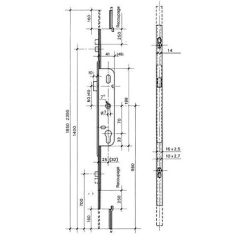 Crémone barillet axe 25mm longueur 2030mm ajustable haut et bas  - FERCO - G-24534-20-L-1