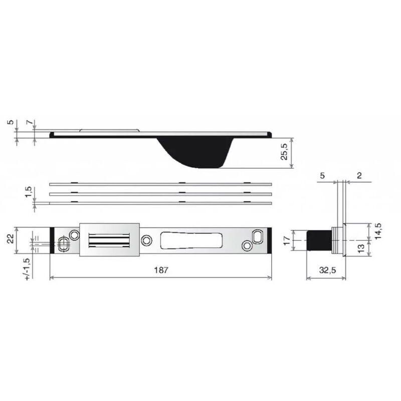 Crémone jet à larder bidirectionnelles cote d 200 mm longueur 329 mm pour châssis 2 vantaux fouillot à 7,5 mm Ferco