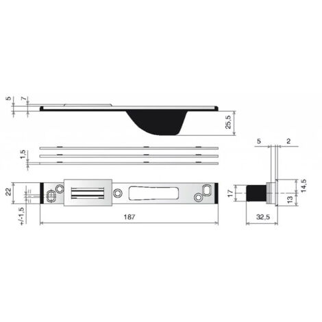 Crémone jet à larder bidirectionnelles cote D 200 mm longueur 329 mm pour châssis 2 vantaux fouillot à 7,5 mm - FERCO