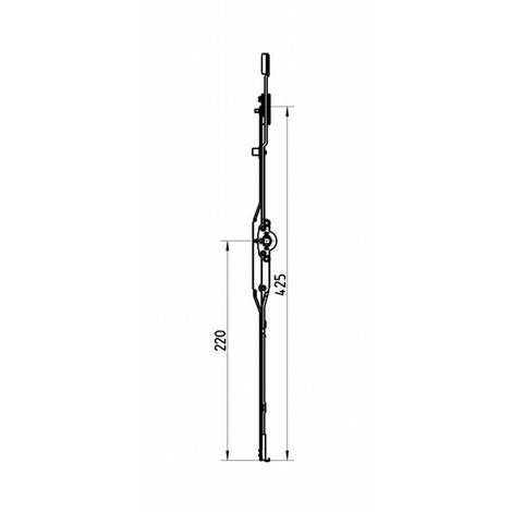 Crémone OF NT sortie de tringle basse 425mm – Hauteur poignée 220mm – Fouillot 8mm – Galet de sécurité à tête champignon