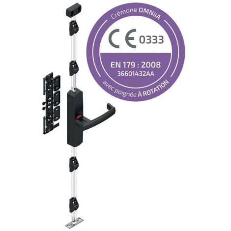 Crémone pompier OMNiiA à rotation noir RAL 9005 sans tringle - TIRARD SAS