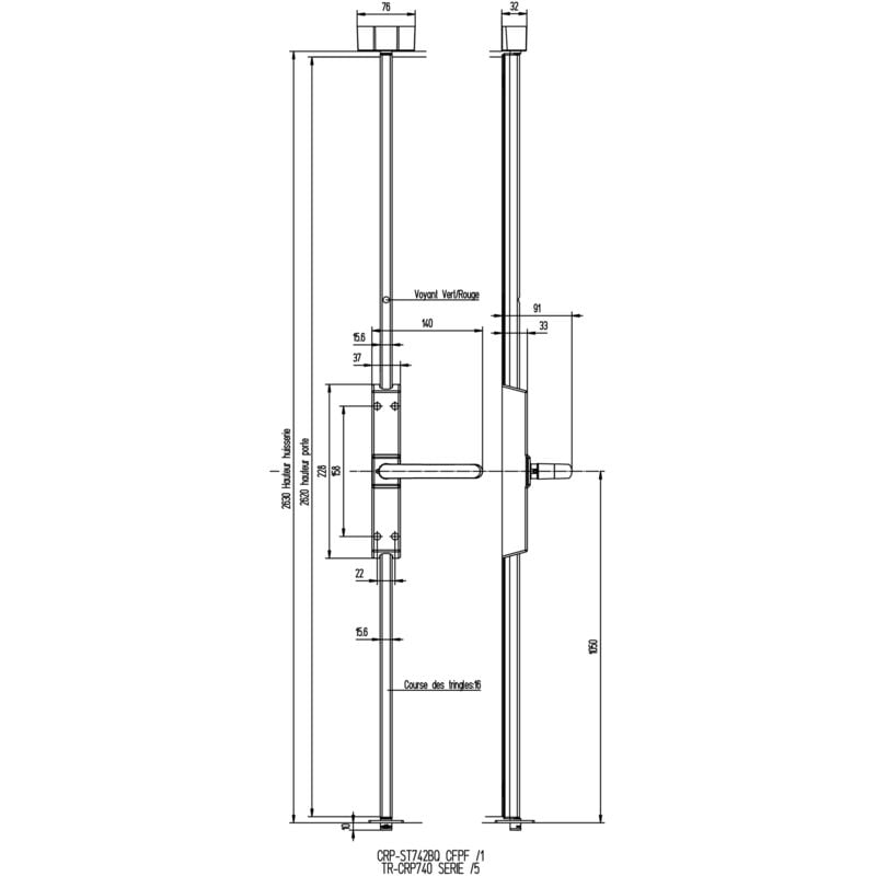 Vachette - Crémone pompier rotatif 742CFPF Noir Noir