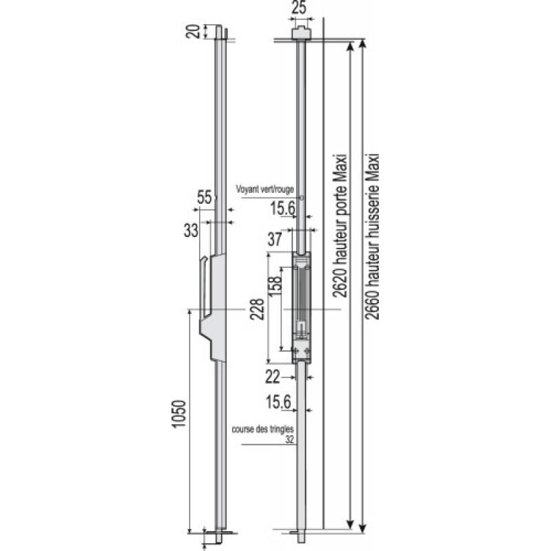 Crémone pompier type st 741 à poignée basculante sans tringle coloris noir Vachette