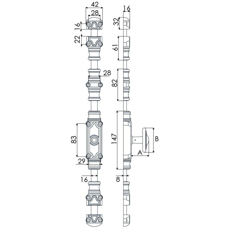 Crémone rustique RY59 série forte pour tringle 16x8mm époxy noir/bouton standard - JARDINIER MASSARD - J041272