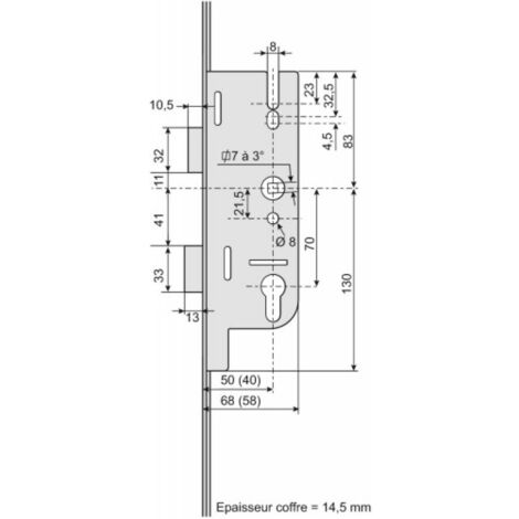 Crémone serrure - Tétière 16 mm - à 2 galets - Axe 40 mm - GU Europa - FERCO
