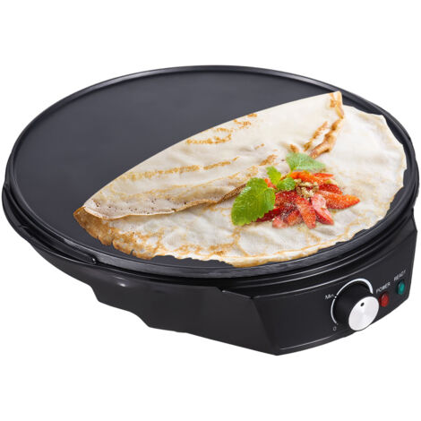 Crepera eléctrica, 28 cm (11 pulgadas), 900 W, revestimiento antiadherente, control de temperatura 50-210 °C, con bol y espátula de madera para roti, tortillas y blinis.