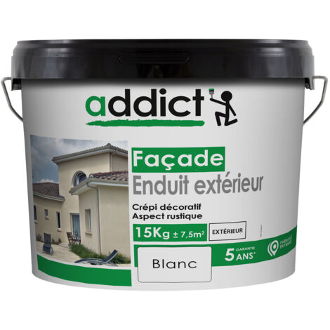 Crépi extérieur blanc 15kg – Enduit de façade microporeux – Finition mate pour murs en ciment et béton – Application facile – Addict