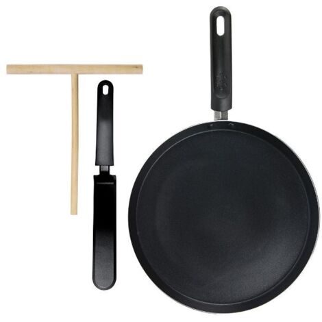 Crêpière 28 cm tous feux dont induction – Aluminium avec revêtement antiadhésif – Inclus : râteau en bois et spatule nylon – Lily Cook