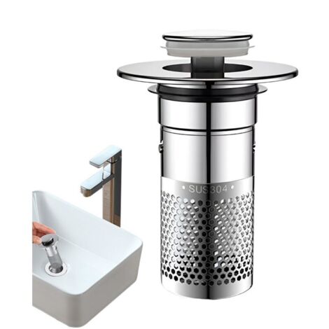 Crépine De Vidange - Bouchon De Lavabo Pop-up en Acier Inoxydable - Bouchon Evier Cuisine avec Filtre Anti Cheveux Facile Installer Et Nettoyer Convient pour Éviers, Lavabos, Baignoires Et Cuisines