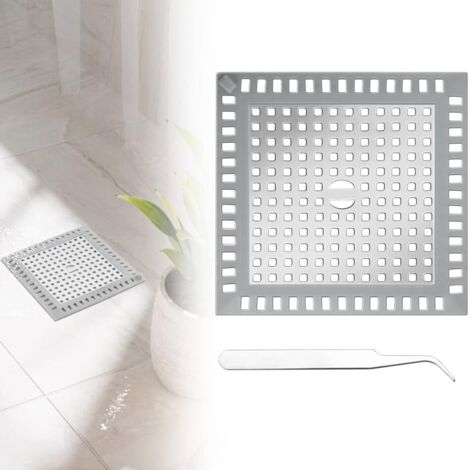 Crépine de vidange carrée pour douche, protection de drain carrée, crépine en acier inoxydable, attrape-cheveux de douche avec pince à épiler, crépine de vidange de 10,15 cm pour douches de salle de b