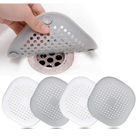 Crépine d'évacuation de sol en silicone anti-colmatage gris/blanc, 1414cm, 4pcs