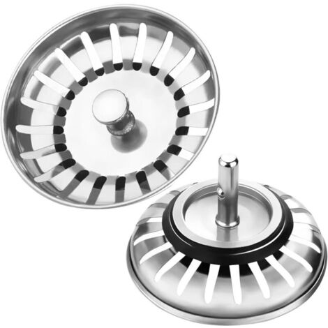 Crépine d'évier inox 304 – Lot de 2 bouchons 79.3 mm – Anti-obstruction et anti-odeur – Installation sans outil pour cuisine et salle de bain