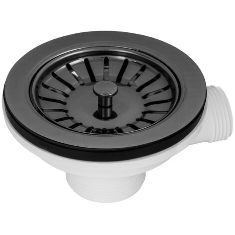 Crépine d'évier Noir Granitan avec Siphon et Bouchon en Acier Inoxydable PVC 1 1/2" 90mm - 1 pièce