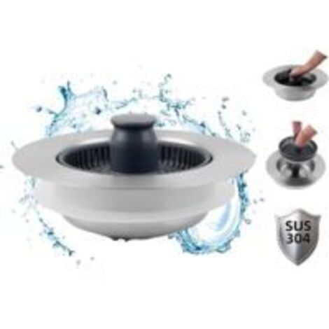 Crépine et bouchon d'évier de cuisine 3 en 1 améliorés, bouchon d'évier escamotable en métal en acier inoxydable, crépine anti-obstruction avec poignée pour drain standard américain de 3-1/2 pouces