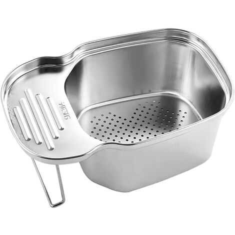 Crépine Panier de crépine d'évier de cuisine, crépine d'évier d'angle polyvalente, panier de vidange en acier inoxydable pour laver les légumes et les fruits, égoutter les pâtes cuites et les plats secs (argent)