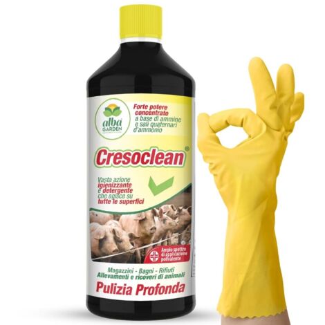 Cresoclean Disinfettante Igienizzante Concentrato per Pulizia Profonda Superfici Allevamenti Ricoveri Animali Magazzini Bagni x 1 Lt