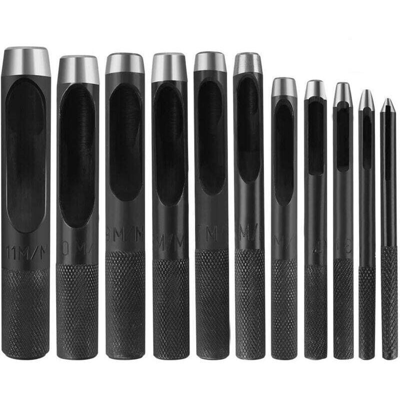 Creux Poinçon en Cuir 11Pcs Poinçon Creux en Acier allié au chrome vanadium Rond Outils de Poinçon de Trou Creux de l'Artisanat en Cuir 1-11mm pour
