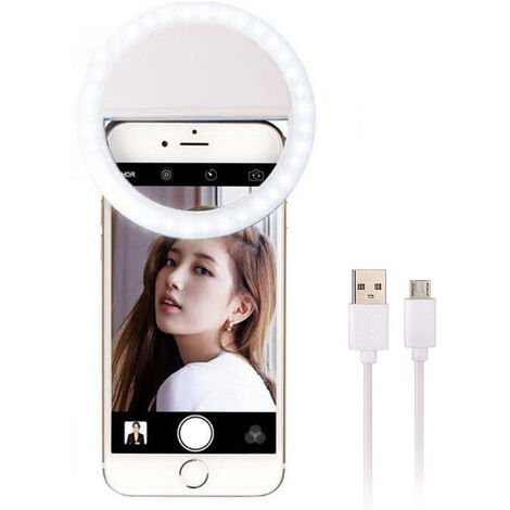 Criacr Selfie Light, 36 Led Ring Light, Selfie Light Téléphone Portable, Selfie Ring Light Avec 3 Luminosité Réglable, Usb Rechargeable Led Ring Light Téléphone Portable Pour Tous Les Téléphones Porta