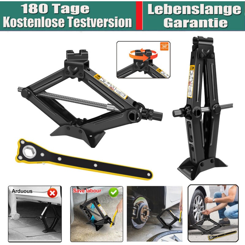 Dayplus - Cric 2 tonnes 2000kg à ciseaux avec clé pour écrous de roue Pour voiture/SUV