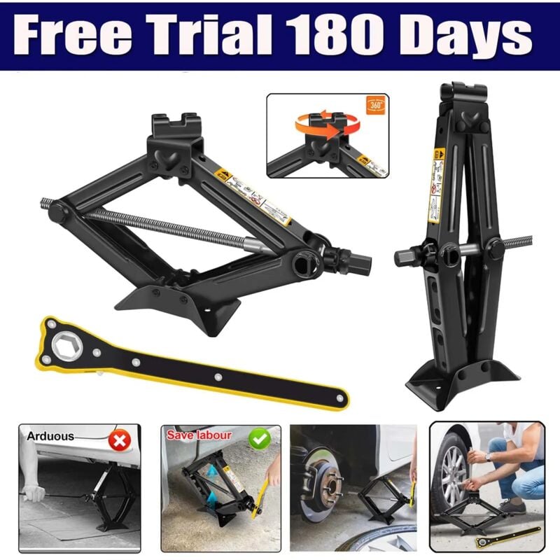 Cric à ciseaux avec clé à cliquet permettant d'économiser du travail pour la plupart des voitures