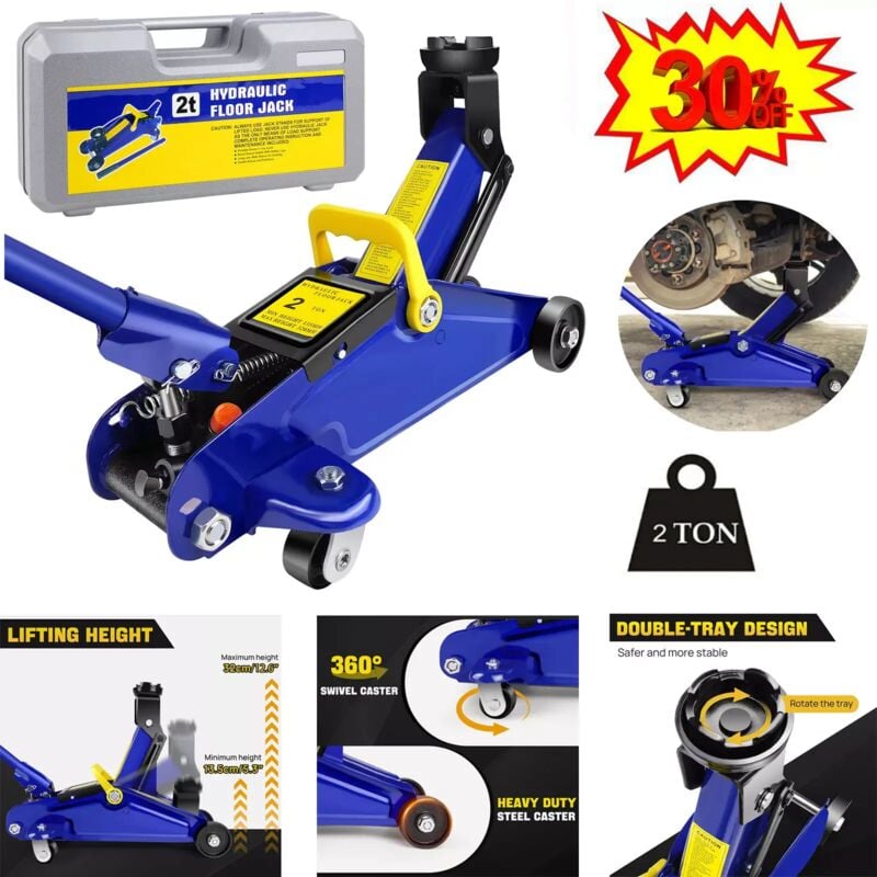 Dayplus - Cric à profil bas de 2 tonnes pour atelier, garage et atelier de construction Cric bleu hydraulique approuvé par la ce