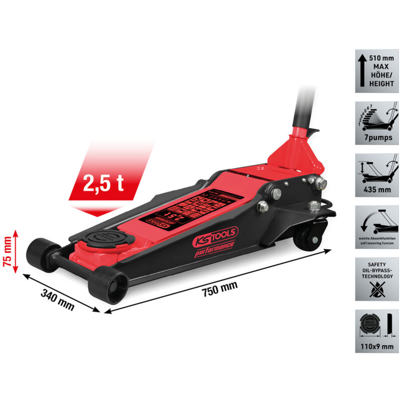 Ks Tools Cric Auto A Carrello Sollevatore Martinetto Idraulico 2,5t...