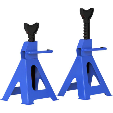 Cric de levage d'une capacité de charge de 3 tonnes, lot de 2, réglable en hauteur sur 13 positions (de 385 mm à 600 mm), bleu