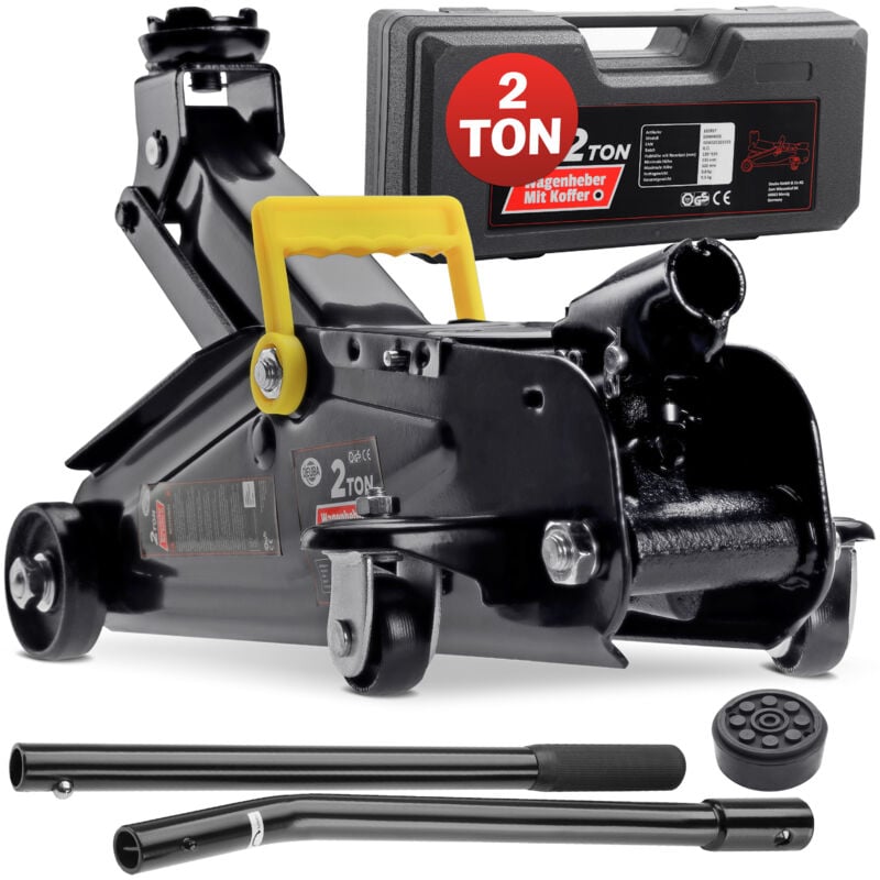 Deuba Cric hydraulique 2 tonnes Compact et puissant Patin en caoutchouc inclus Valise de transport incluse