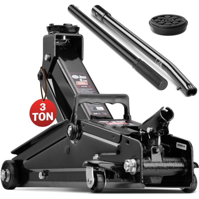 Cric hydraulique 3 tonnes Compact et robuste Levée de 135 à 400 mm Patin en caoutchouc