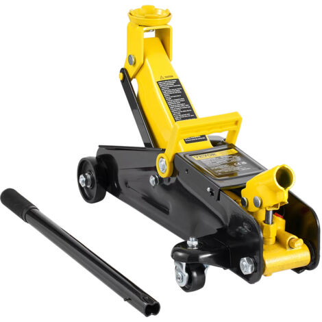 Cric hydraulique profil bas – 2 tonnes – Construction fer – Course longue – Pompe simple piston – Levage rapide