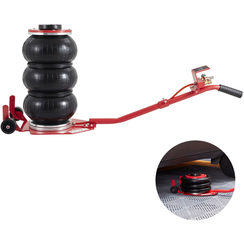 Cric pneumatique3 tonnes Triple sac 6600 lb Élévateur pneumatique 17,7' / 450 mm Levage rapide avec tuyaux en acier Longues poignées pour voitures