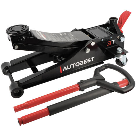 Autobest – Cric pro hydraulique 3T surbaissé 75 à 500mm – Capacité de levage 3000 kg – Hauteur de levage 360 mm – Roues silencieuses en polyuréthane