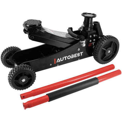 Autobest – Cric pro hydraulique roulant 2 tonnes – Levage 152 à 595mm – Double vérins – Roues tout terrain Ø 140/200mm – Patin en caoutchouc