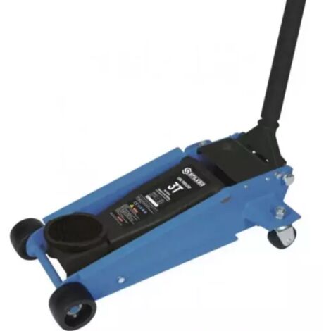 Cric rouleur 3T – Capacité de levage 3 tonnes – Double piston pour montée rapide – Roues acier et nylon – Longueur 640 mm – Stilker