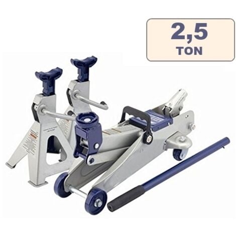 Cric/Sollevatore/Martinetto idraulico a carrello 2T/2000Kg + Cavalletti/Jack 2 pz per auto/autoveicoli 3T/3000Kg