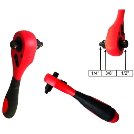 Cricchetto reversibile universale 3 in 1 mini per bussole 1/4 - 3/8 - 1/2
