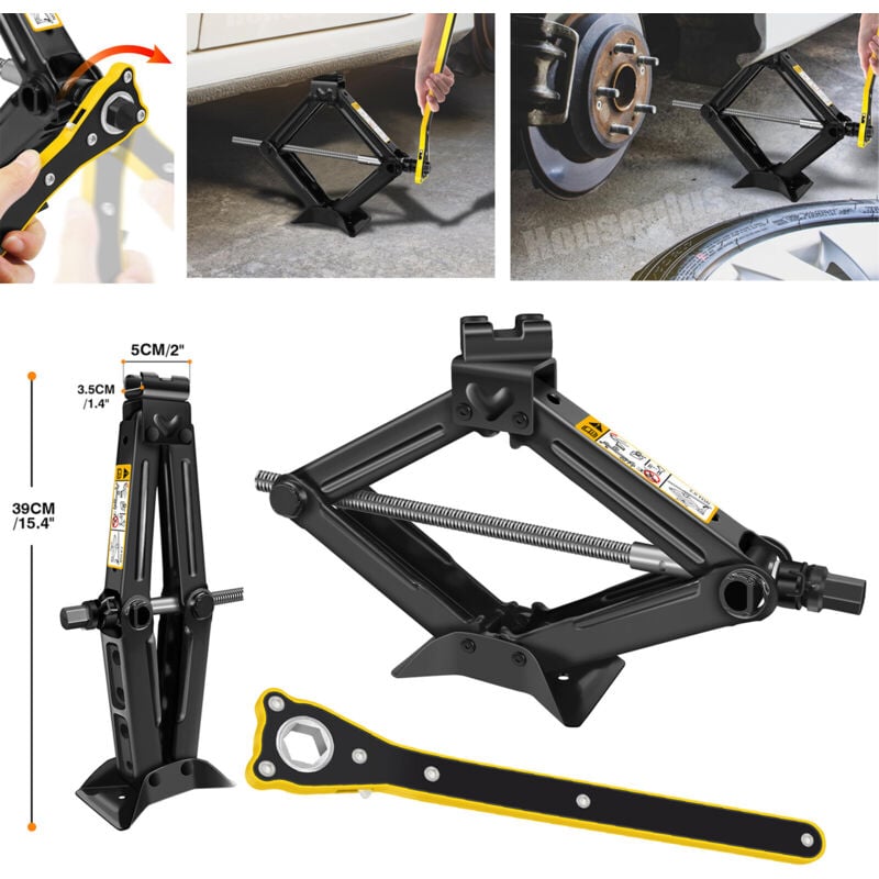 Dayplus - Crics 2000kg à ciseaux avec clé à cliquet Pour voiture/SUV Urgences