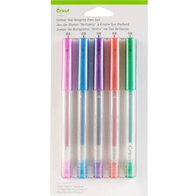 Image of Cricut Explore/Maker Medium Point Gel 5-Pack Glitter Brights Set di pennini Effetto glitter, Rosso, Verde, Rosa, Violet